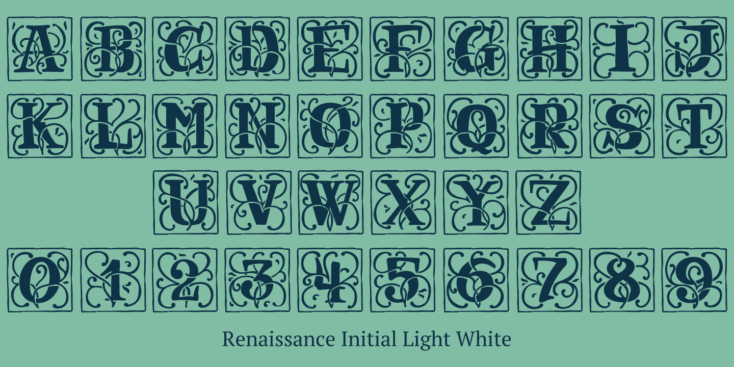 Przykład czcionki Renaissance Initial Light White